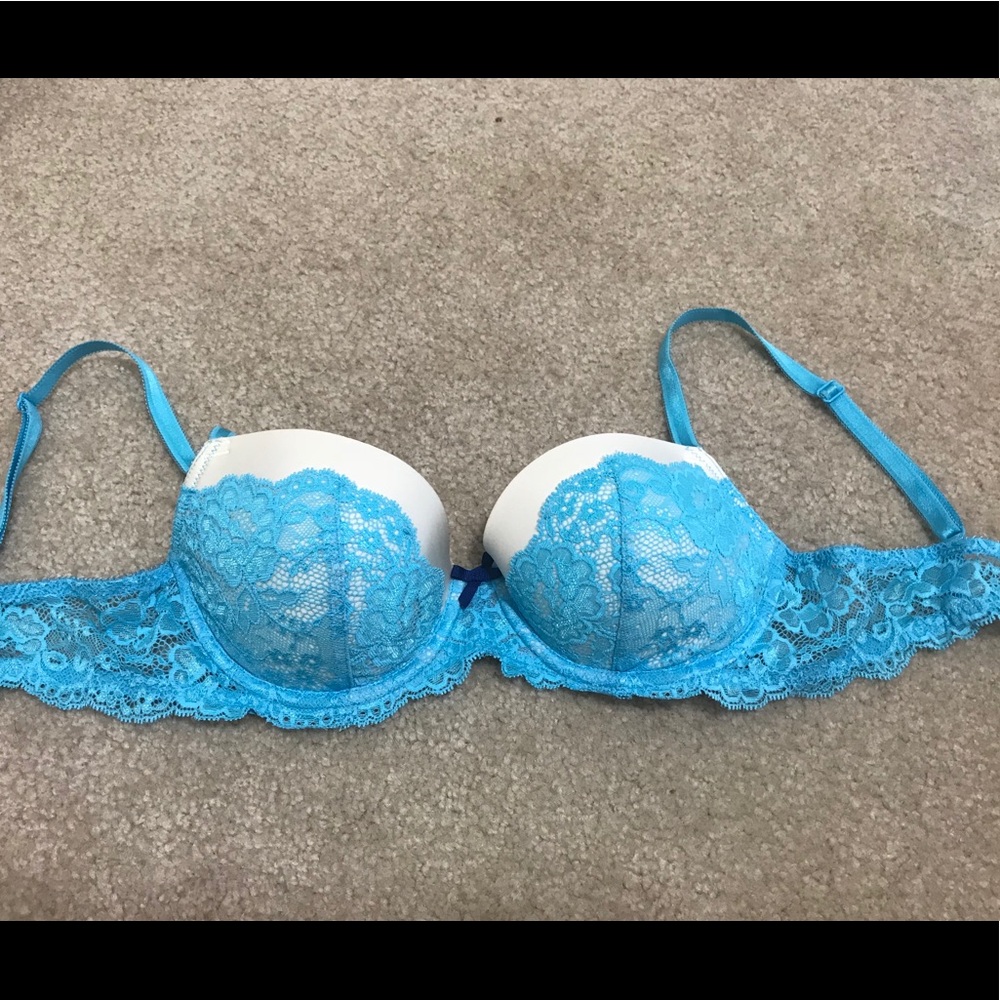 VS Dream Angels Blue/White Lined Demi Bra 34C